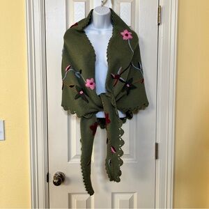 Peruvian Trading Company Floral Knit Crochet Shawl Wrap Boho Whimsigoth Fairy